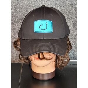 AVID Fishing Hook‎ Patch Hat Black Flex Fit S/M Angler Fisherman Cap Headgear